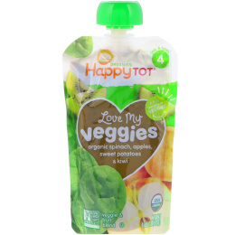 Happy Family Organics, Organics Happy Tot, Люблю свои овощи, шпинат, яблоки, батат и киви, и 4 пакетика, по 120 г