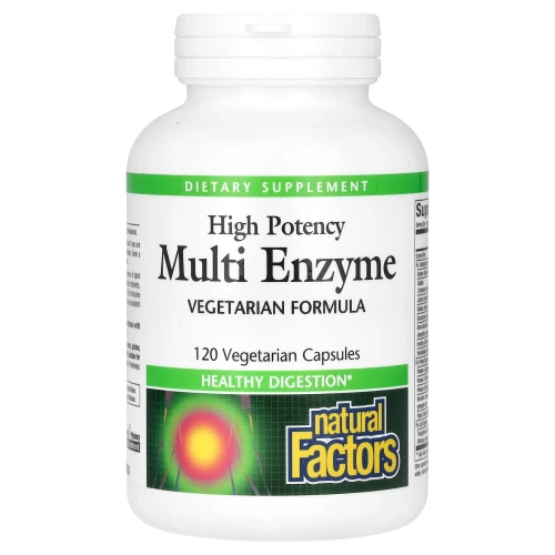 Natural Factors, Мультиферменты, сильное действие, вегетарианская формула, 120 вегетарианских капсул