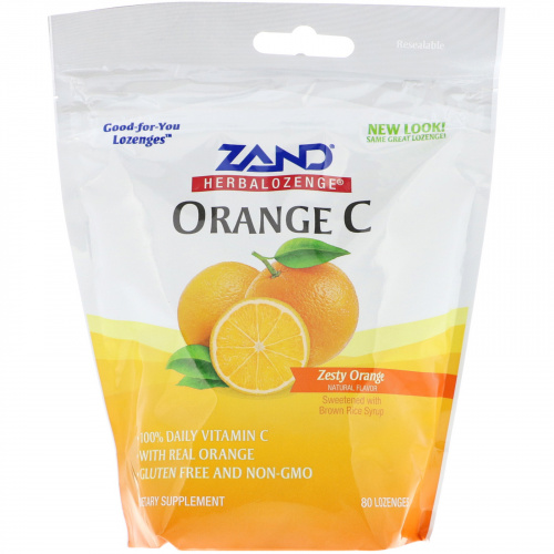 Zand, Таблетки на основе трав, апельсин, витамин C, 80 леденцов