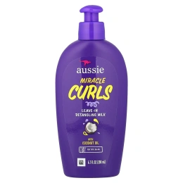Aussie, Miracle Curls, несмываемое молочко для расчесывания волос с кокосовым маслом, для типов 3A–4A, 200 мл (6,7 жидк. унции)