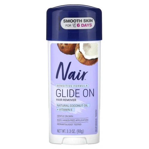 Nair , Hair Remover Cream, Sensitive Formula Glides Away with 100% Natural Coconut Oil plus Vitamin E, Light Gentle Scent, 3.3 oz (93 g)