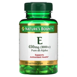 Nature's Bounty, Витамин E, Pure Dl-Alpha, 450 мг (1000 МЕ), 60 мягких таблеток ускоренного высвобождения