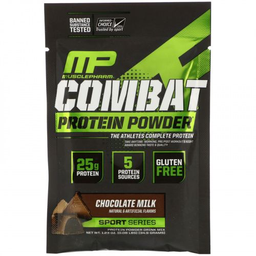 MusclePharm, Combat Protein Powder, Шоколадное молоко, 1,23 унц. (34,9 г) пробная расфасовка