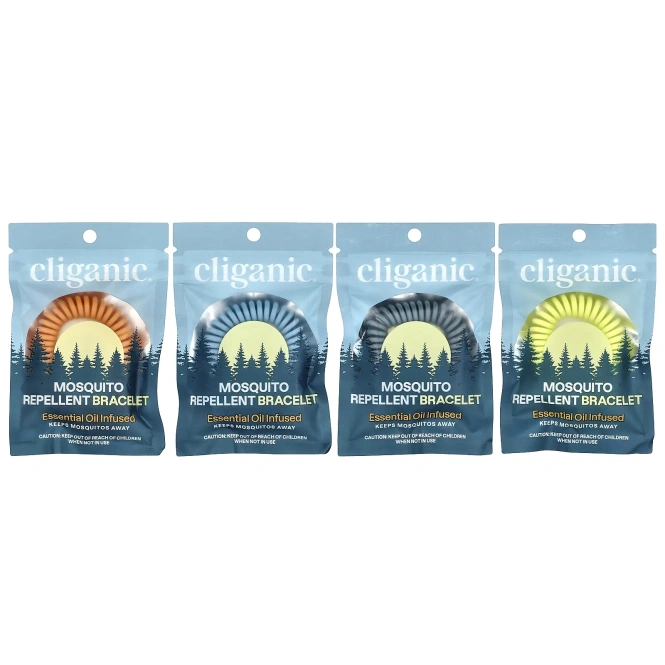 Cliganic, Браслет от комаров, универсальный размер, 5 браслетов в индивидуальной упаковке