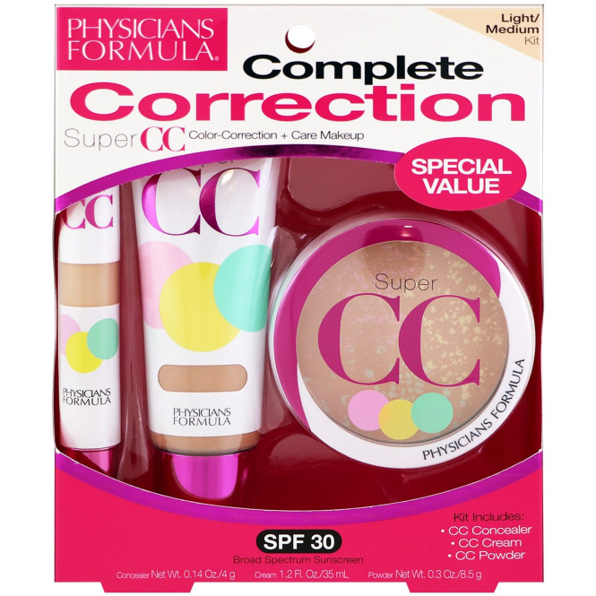 Physicians Formula, Complete Correction, Super CC Color-Correction + Care Makeup, SPF 30 Broad Spectrum Sunscreen, Light & Medium Kit
