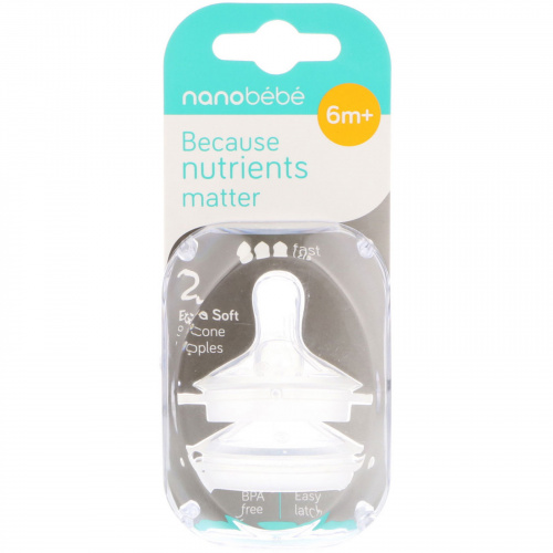 Nanobebe, Силиконовые соски, с 6 месяцев, быстрый поток, 2 шт.