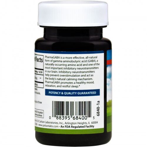 Carlson Labs, Pharma GABA, 200 мг, 50 капсул растительного происхождения