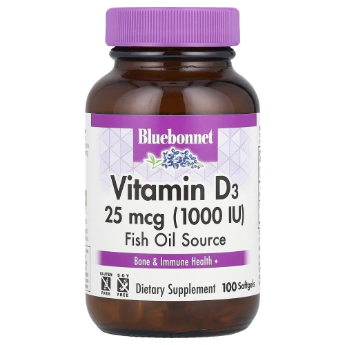 Bluebonnet Nutrition, Vitamin D3, 1000 МЕ (25 mcg), 100 Softgels