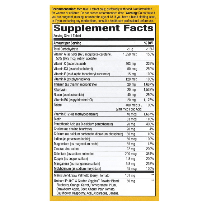 Мультивитамины для мужчин Alive! Nature's Way, 60 таблеток