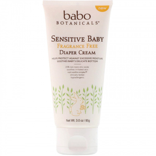 Babo Botanicals, Sensitive Baby, крем в подгузники, не содержит отдушек, 3,0 унц. (85 г.)
