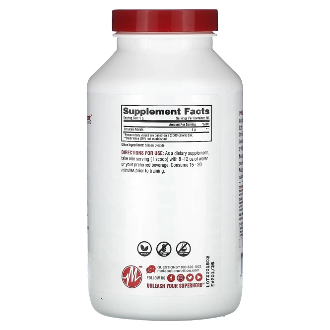 Metabolic Nutrition, Цитруллин, без добавок, 300 г (10,58 унции)