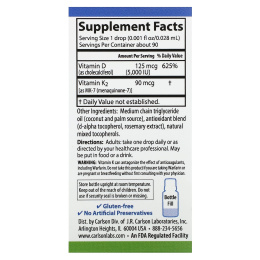 Carlson, Super Daily® D3 + K2, 125 мкг (5000 МЕ) и 90 мкг, 2,54 мл (0,086 жидк. Унции)