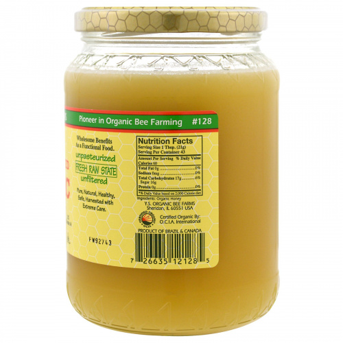 Y.S. Eco Bee Farms, 100% Органический сырой мед, 2,0 фунта (907 г)