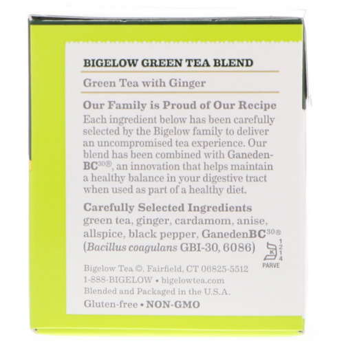 Bigelow, Green Tea with Ginger Plus Probiotics, 18 Tea Bags, .90 oz (25 g)