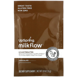 UpSpring, MilkFlow, Fenugreek & Blessed Thistle Supplement Drink, Chocolate , 16 Packets, (15) g Each
