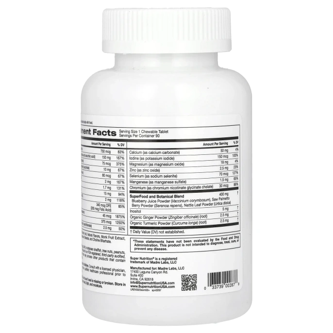 Super Nutrition, SimplyOne, Мультивитамины тройной силы для мужчин 50+, Вкус лесных ягод, 90 жевательных таблеток