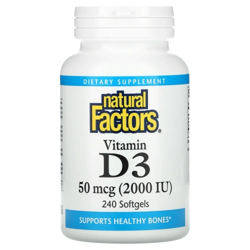Natural Factors, Витамин D3, 50 мкг, 2000 МЕ, 240 мягких таблеток