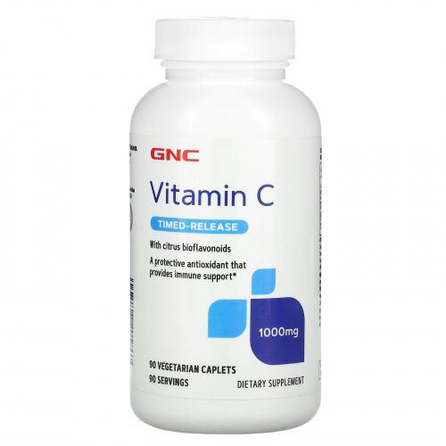GNC, Vitamin C, Timed-Release, 1,000 mg ,  90 Vegetarian Caplets