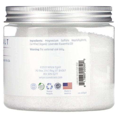 White Egret Personal Care, Lavender Epsom Salt,  16 oz (454 g)