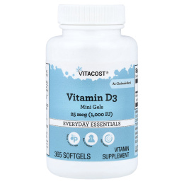 Vitacost, витамин D3, 25 мкг (1000 МЕ), 300 капсул