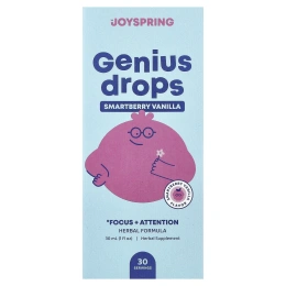 JoySpring, Genius, капли, для концентрации и внимания, со вкусом ягод и ванили, 30 мл (1 жидк. унция)