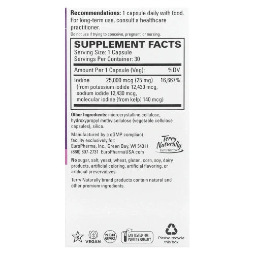 EuroPharma, Terry Naturally, Terry Naturally, Tri-Iodine, 25 мг, 30 капсул