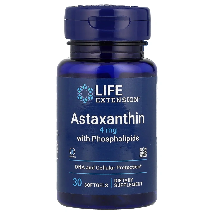 Life Extension, Астаксантин с фосфолипидами, 4 мг, 30 мягких капсул