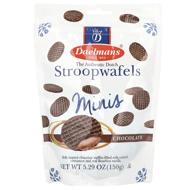Daelmans, Stroopwafels Minis, шоколад, 150 г (5,29 унции)