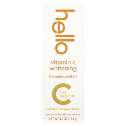 Hello, Отбеливающий витамин C, зубная паста с фтором против кариеса, натуральная перечная мята, 113 г (4 унции)