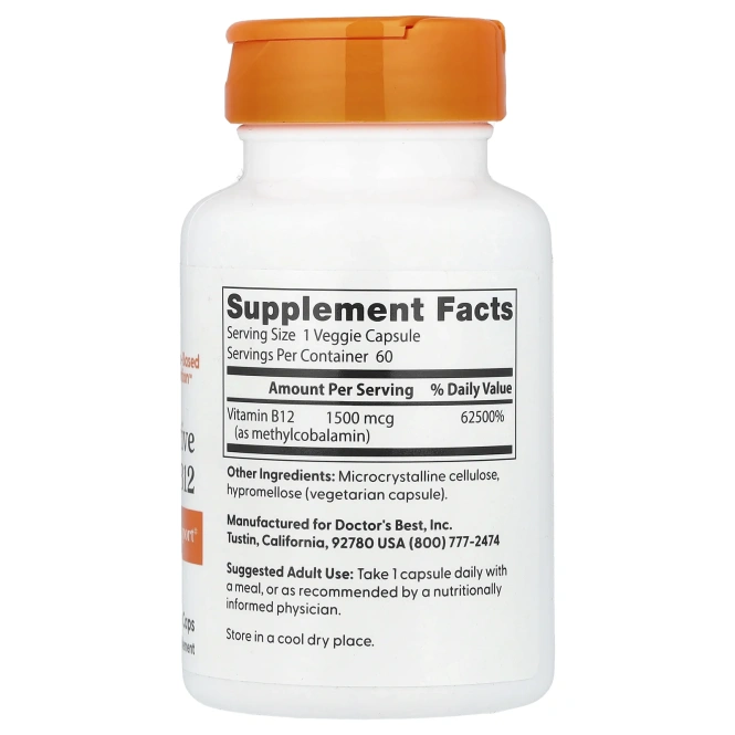 Doctor's Best Активный B12 1500 мкг, 60 растительных капсул