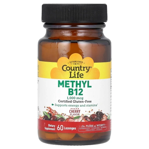 Country Life, Метил B12, вишневый ароматизатор, 1000 мкг, 60 леденцов