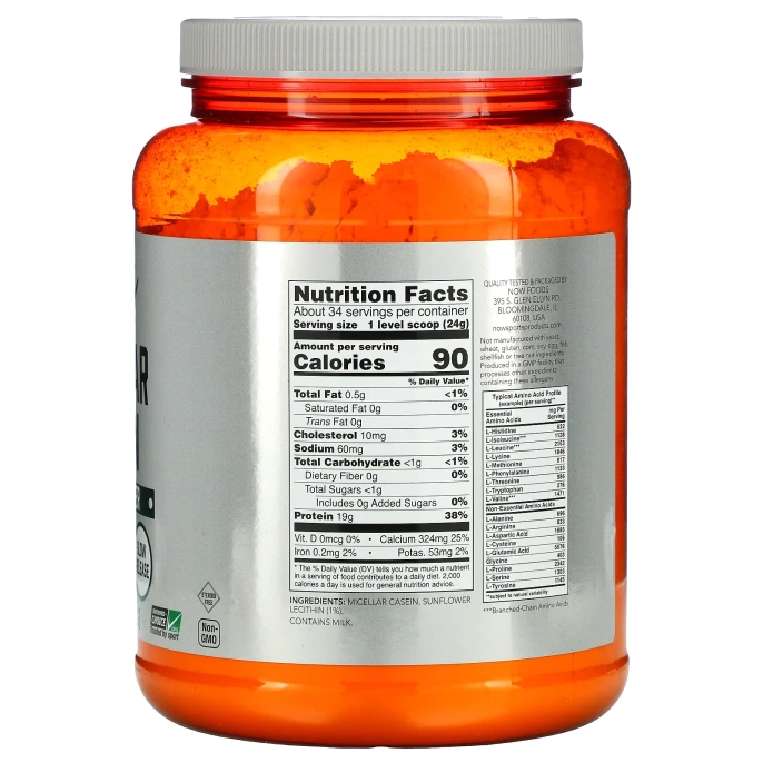 NOW Foods, Sports, мицеллярный казеин, быстрорастворимый, натуральный продукт без ароматизаторов, 816 г (1,8 фунта)