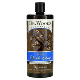 Dr. Woods, Необработанное черное мыло, с маслом ши, изготовленным на принципах справедливой торговли, Перечная мята, 32 ж. унц.(946 мл)