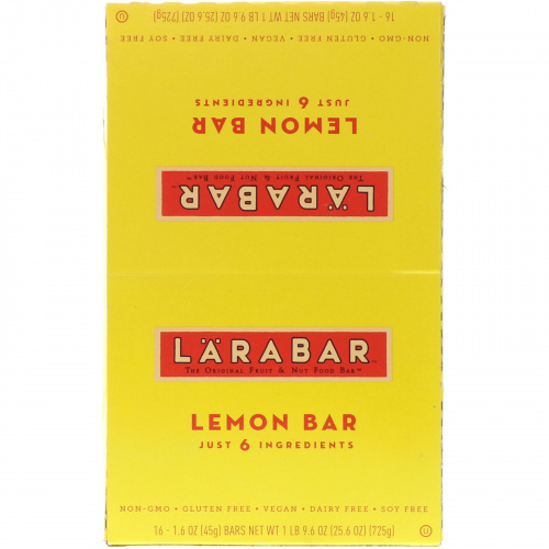 Larabar, Лимонный батончик, 16 батончиков, 1,6 унции (45 г) каждый