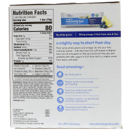 Plum Organics, Мощный утренний батончик, Для малышей,  Черника и лимон, 5 батончиков, 0,67 унц. (19 г) каждый