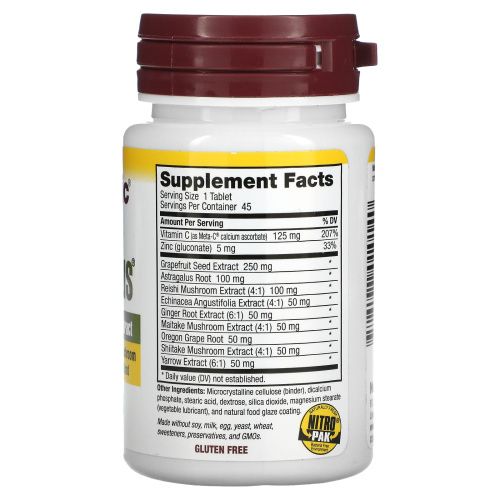 NutriBiotic, Пищевая добавка «ЗащитаПлюс», максимальная сила, 250 мг, 45 растительных таблеток