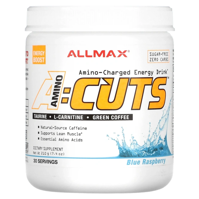 ALLMAX Nutrition, AMINOCUTS (ACUTS), аминокислоты с разветвлённой цепью + таурин + конъюгированная линолевая кислота + зеленый кофе, синяя малина, 7,4 унции (210 г)