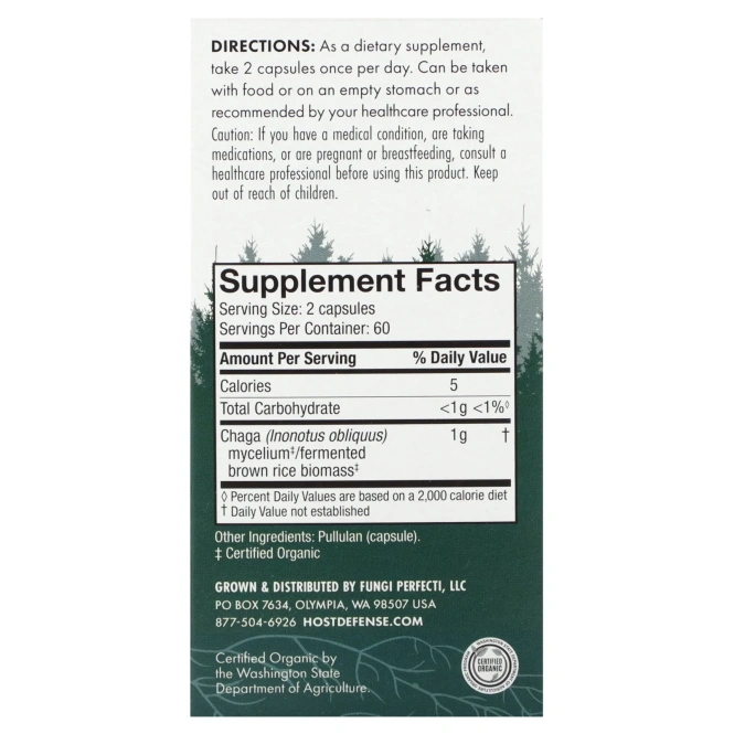 Fungi Perfecti, чага, 120 растительных капсул