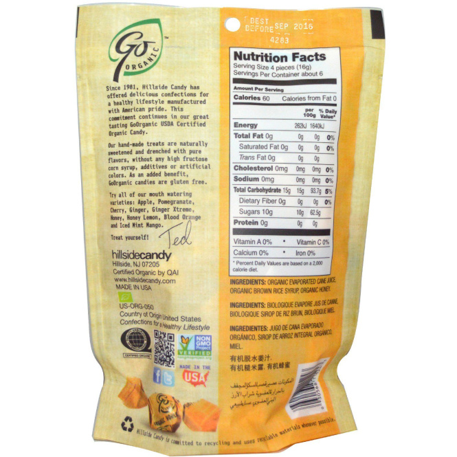 GoOrganic, Органические леденцы, мед, 3,5 унций (100 г)