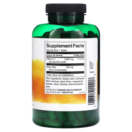 Swanson, Витамин C 1000 mg, с шиповником 100 мг, 250 таблеток