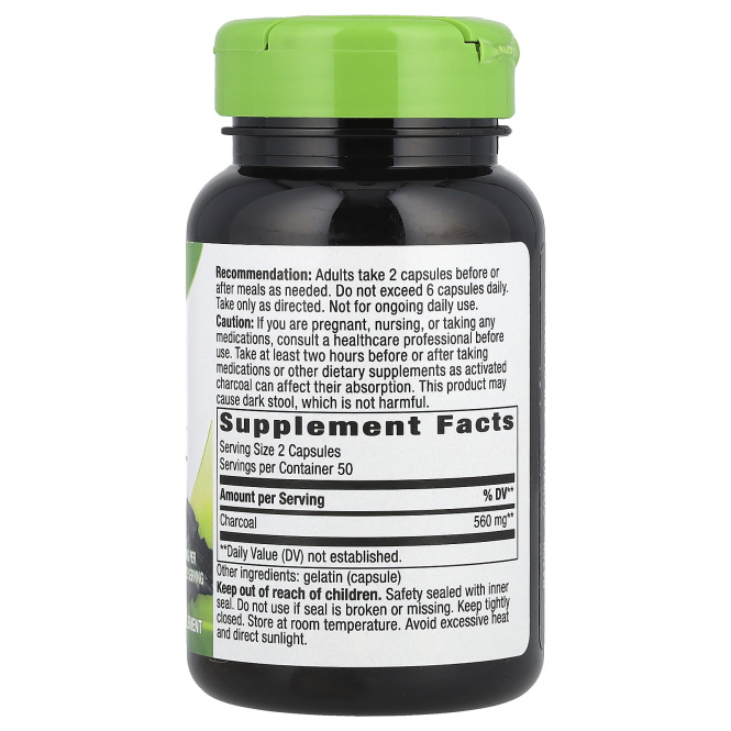 Nature's Way, Древесный уголь (Charcoal), активированный, 280 мг, 100 капсул