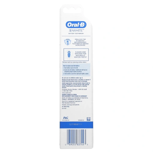 Oral-B, 3D White, зубная щетка на батарейках, 1 шт.