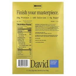 David Protein, Protein Bar, Chocolate Chip Cookie Dough, 12 Bars, 2.19 oz (62 g) Each