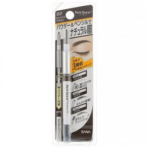 Sana, New Born, туш и карандаш для бровей, оттенок B2 серовато-коричневый, 1 набор