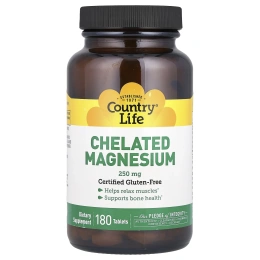 Country Life, Country Life, хелатный магний, 250 мг, 180 таблеток