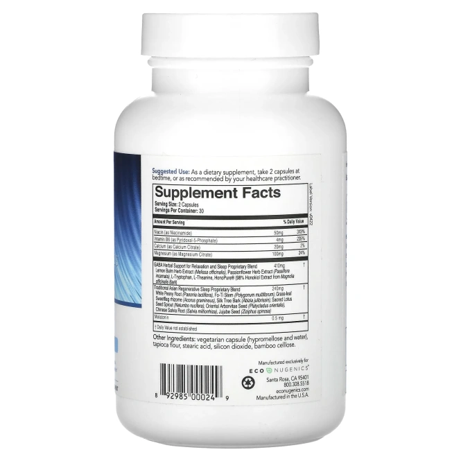Econugenics, ecoSleep, восстанавливающее восстановление сна, 60 вегетарианских капсул