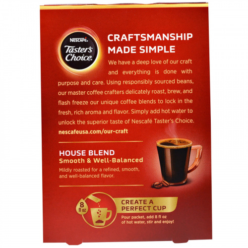Nescafé, Растворимый кофе Taster's Choice, House Blend, 18 индивидуальных пакетиков по 3 г.