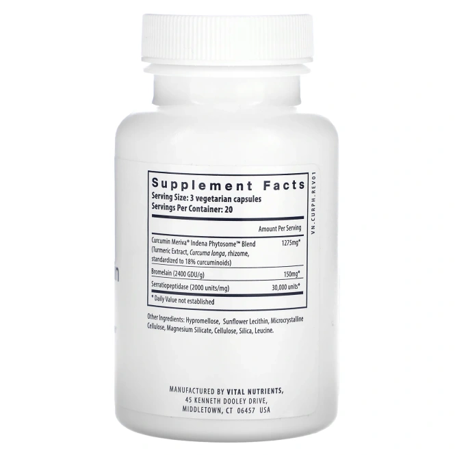 Vital Nutrients, Фитокуркумин с ферментами, 60 вегетарианских капсул