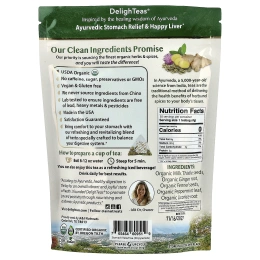 DelighTeas, Ayurvedic Stomach Relief & Happy Liver, травяной чай для выведения токсинов, без кофеина, 30 роскошных чайных пакетиков Pyramid, 120 г (4,2 унции)