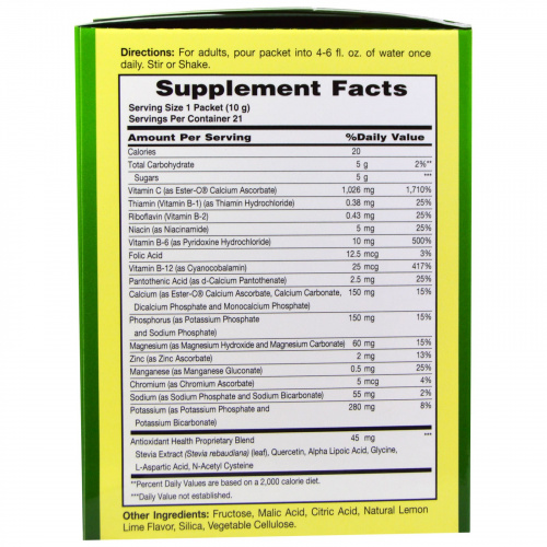 American Health, Эфир-С шипучий, натуральный лимон-лайм, 1000 мг, 21 пакет, 10 г (0,35 унции) каждый